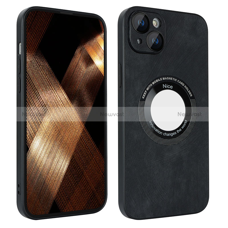 Soft Silicone Gel Leather Snap On Case Cover with Magnetic S14D for Apple iPhone 14 Black