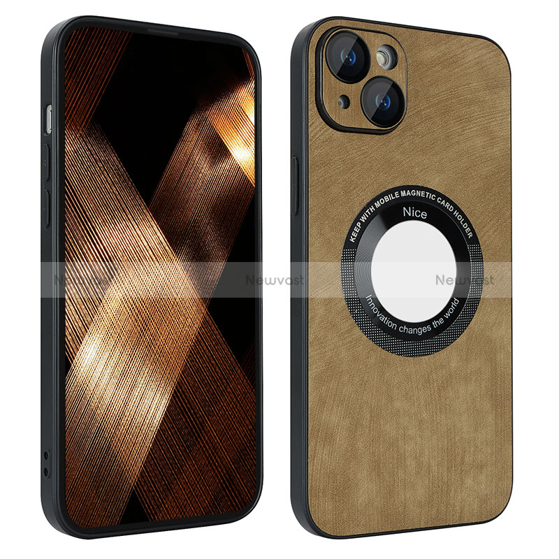Soft Silicone Gel Leather Snap On Case Cover with Magnetic S14D for Apple iPhone 14 Plus Brown