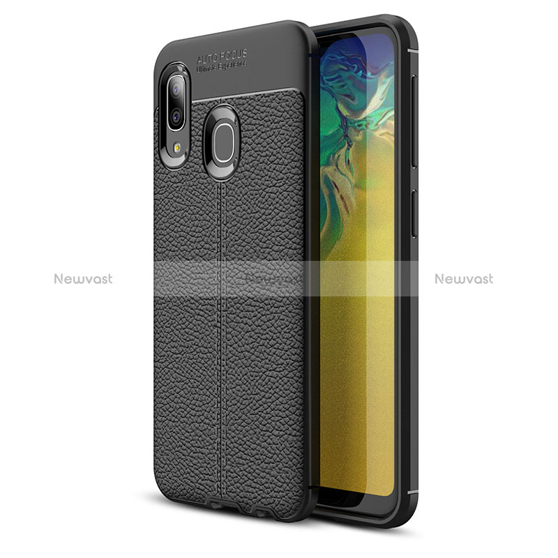 Soft Silicone Gel Leather Snap On Case Cover WL1 for Samsung Galaxy A20e Black