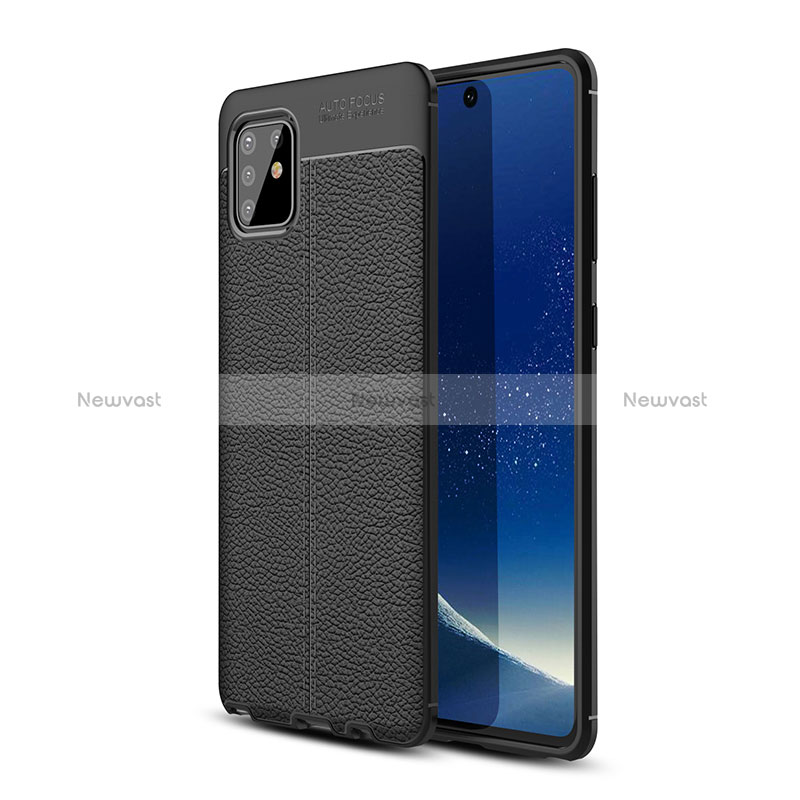 Soft Silicone Gel Leather Snap On Case Cover WL1 for Samsung Galaxy A81 Black