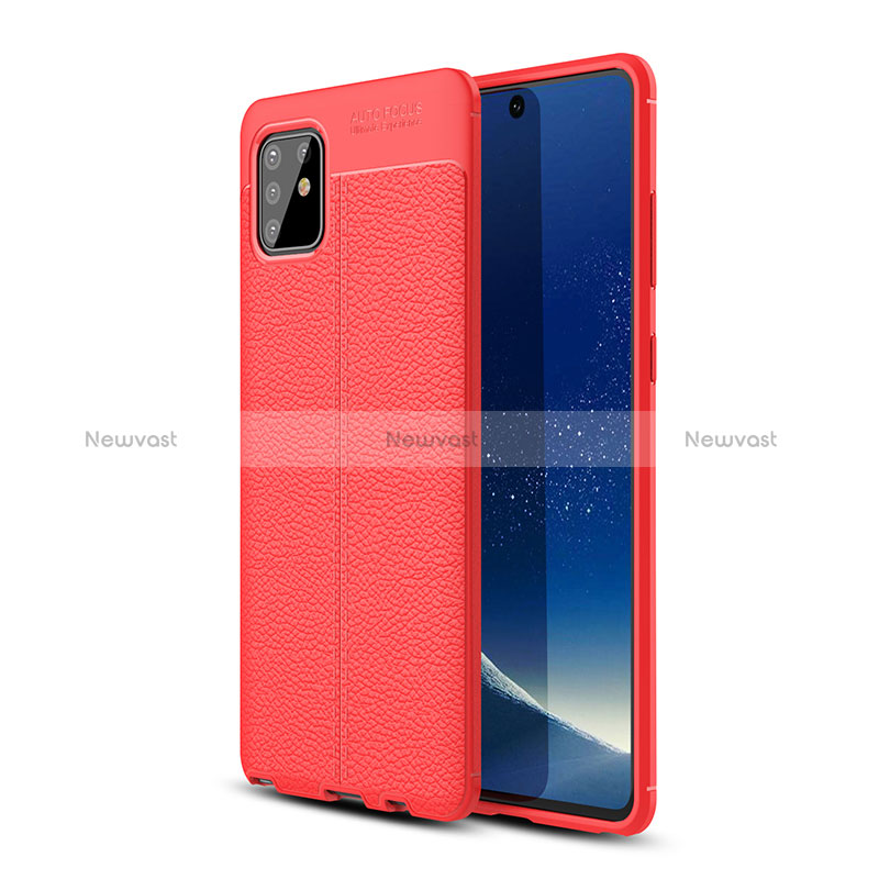 Soft Silicone Gel Leather Snap On Case Cover WL1 for Samsung Galaxy A81 Red