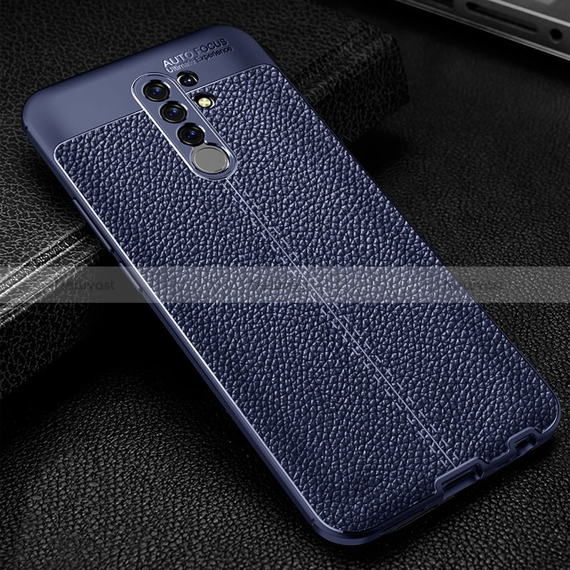 Soft Silicone Gel Leather Snap On Case Cover WL2 for Xiaomi Redmi 9 Prime India Blue