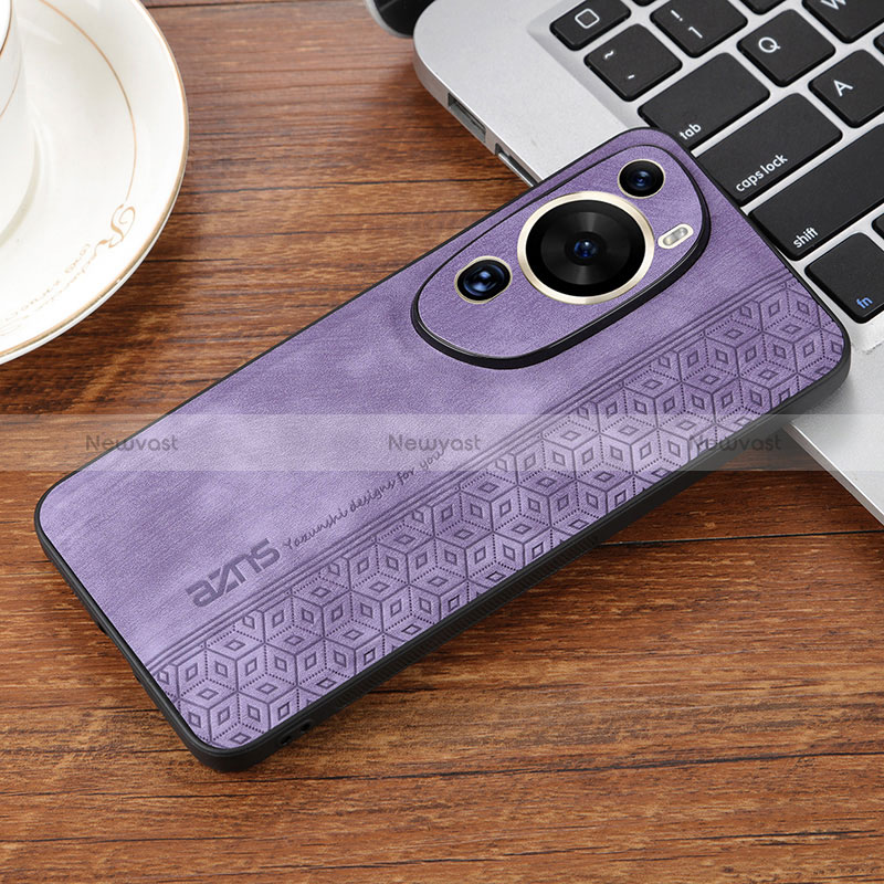 Soft Silicone Gel Leather Snap On Case Cover YZ2 for Huawei P60 Art Clove Purple