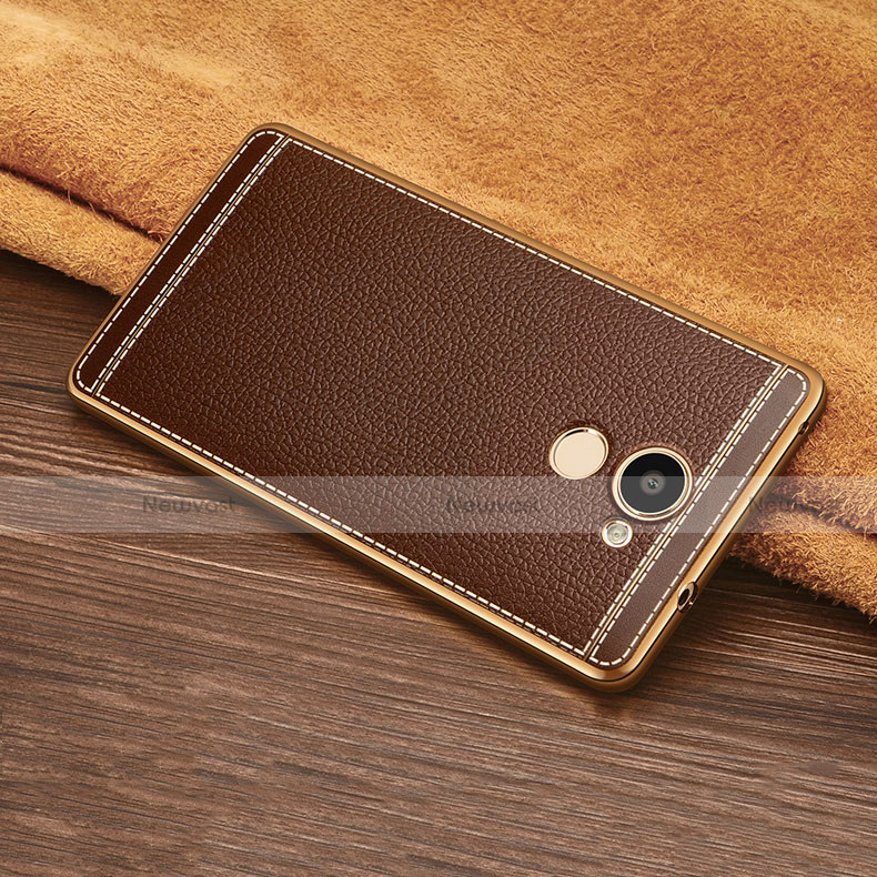 Soft Silicone Gel Leather Snap On Case for Huawei Enjoy 7 Plus Brown