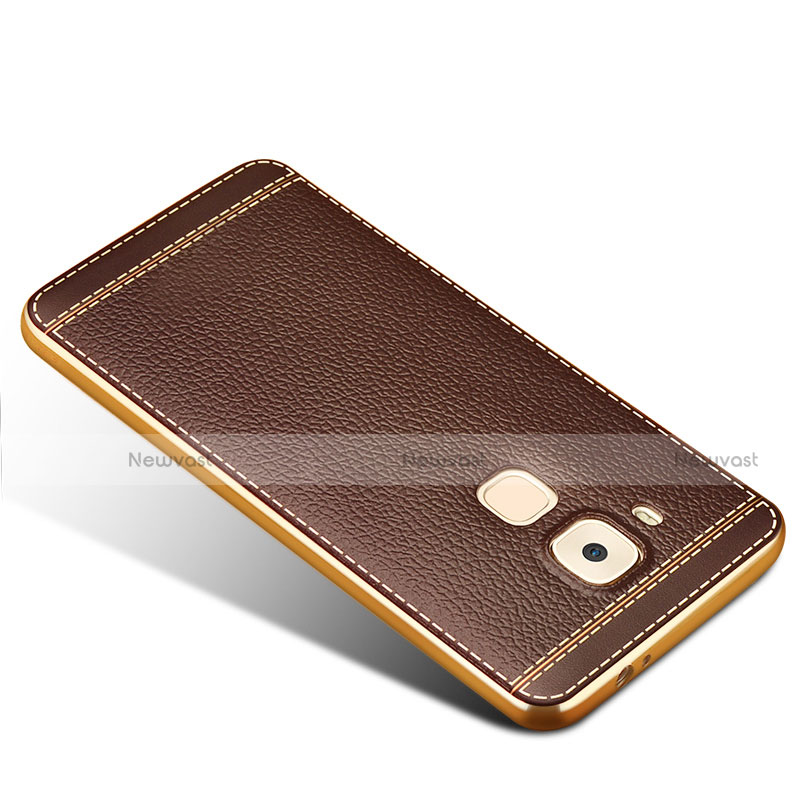 Soft Silicone Gel Leather Snap On Case for Huawei G9 Plus Brown