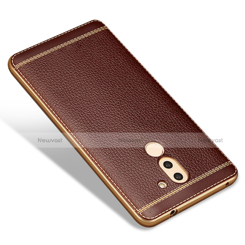 Soft Silicone Gel Leather Snap On Case for Huawei GR5 (2017) Brown