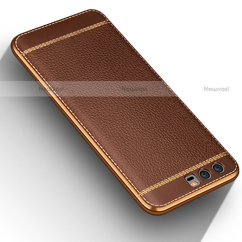 Soft Silicone Gel Leather Snap On Case for Huawei Honor 9 Brown