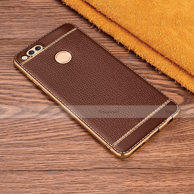Soft Silicone Gel Leather Snap On Case for Huawei Honor Play 7X Brown
