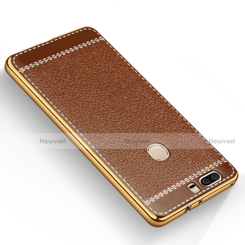 Soft Silicone Gel Leather Snap On Case for Huawei Honor V8 Brown