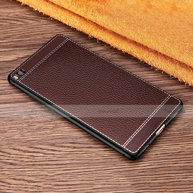 Soft Silicone Gel Leather Snap On Case for Huawei P8 Brown