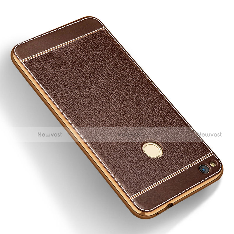 Soft Silicone Gel Leather Snap On Case for Huawei P8 Lite (2017) Brown