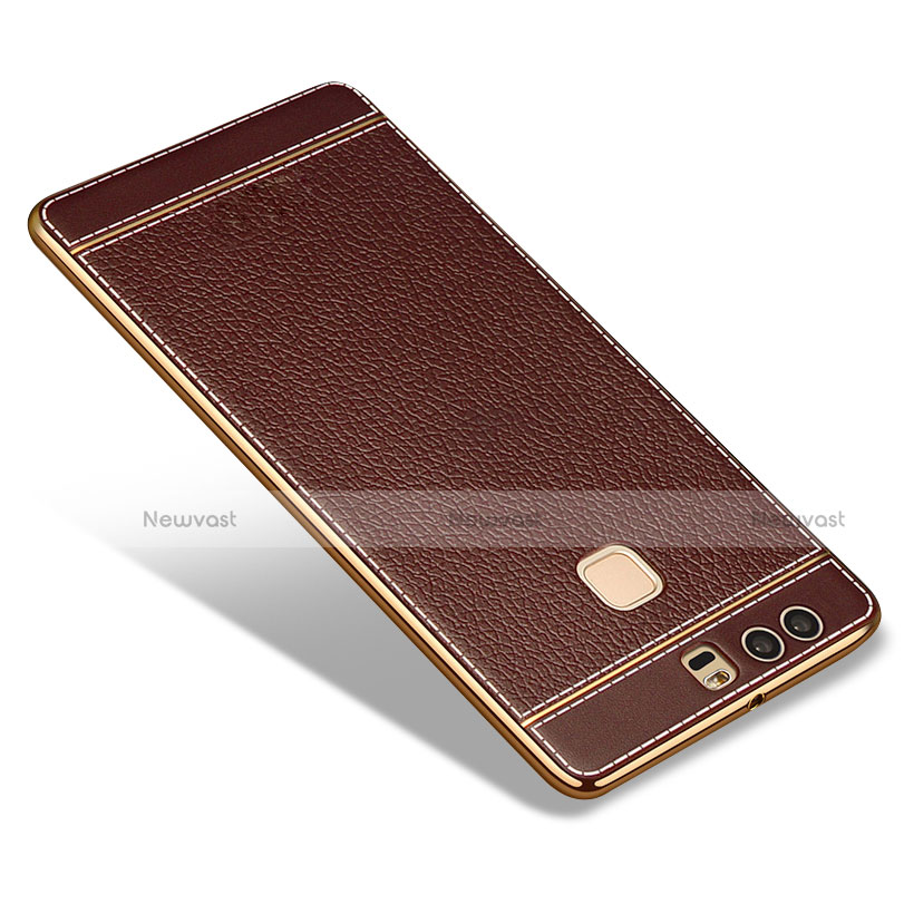 Soft Silicone Gel Leather Snap On Case for Huawei P9 Brown
