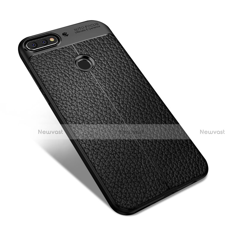 Soft Silicone Gel Leather Snap On Case for Huawei Y7 (2018) Black