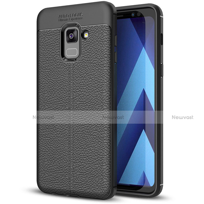 Soft Silicone Gel Leather Snap On Case for Samsung Galaxy A8+ A8 Plus (2018) A730F Black