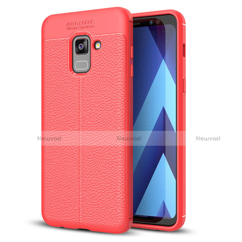 Soft Silicone Gel Leather Snap On Case for Samsung Galaxy A8+ A8 Plus (2018) A730F Red
