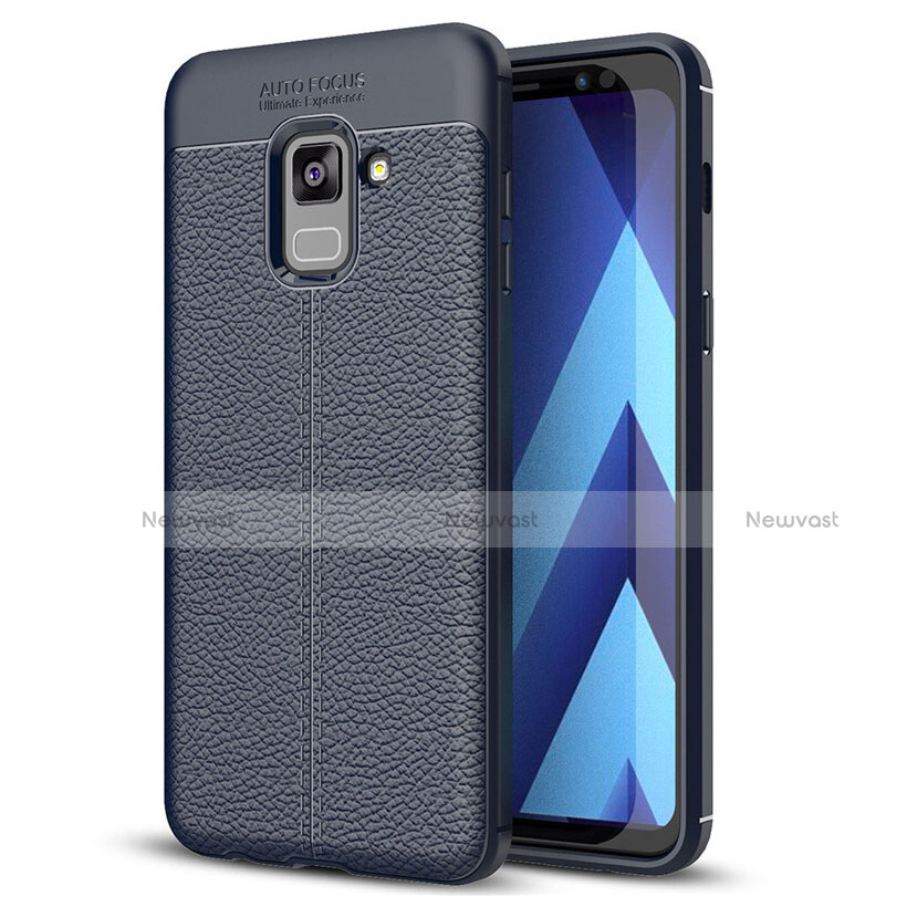 Soft Silicone Gel Leather Snap On Case for Samsung Galaxy A8+ A8 Plus (2018) Duos A730F Blue