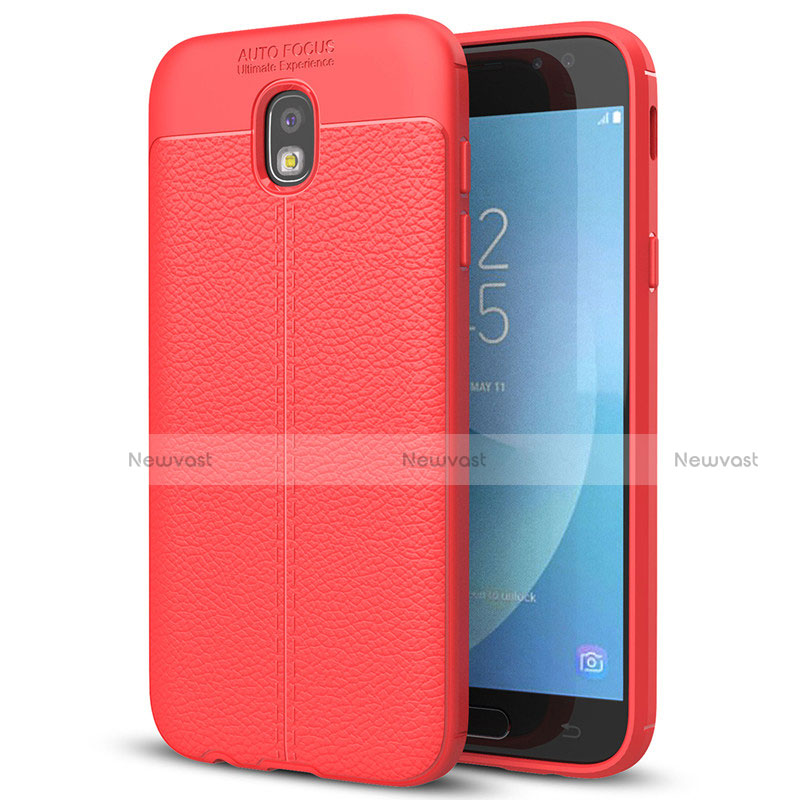 Soft Silicone Gel Leather Snap On Case for Samsung Galaxy J7 (2017) Duos J730F Red