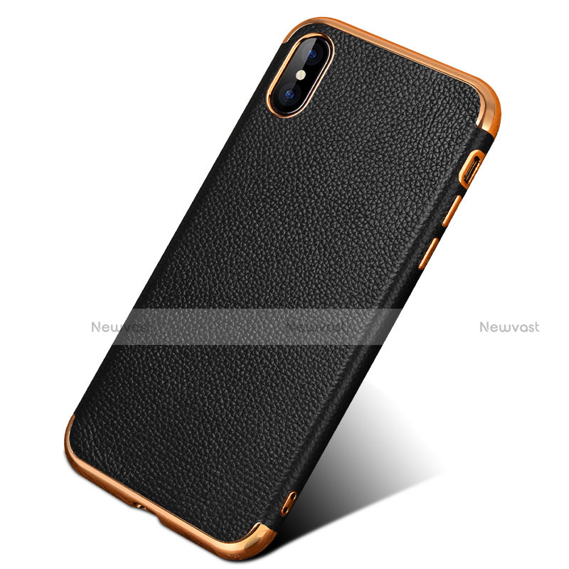 Soft Silicone Gel Leather Snap On Case L04 for Apple iPhone Xs Max Black