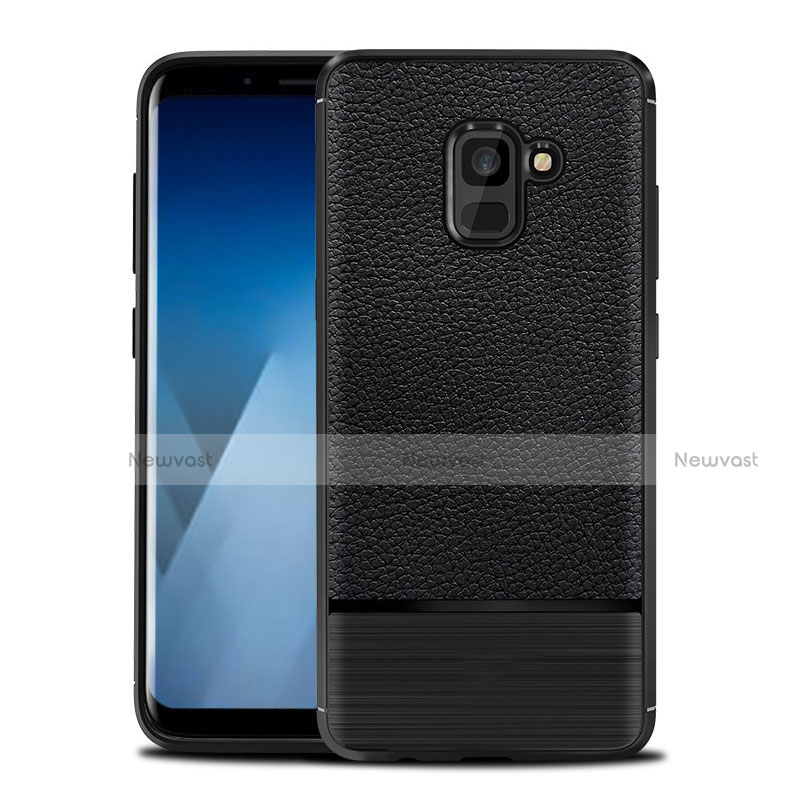 Soft Silicone Gel Leather Snap On Case Q01 for Samsung Galaxy A5 (2018) A530F Black