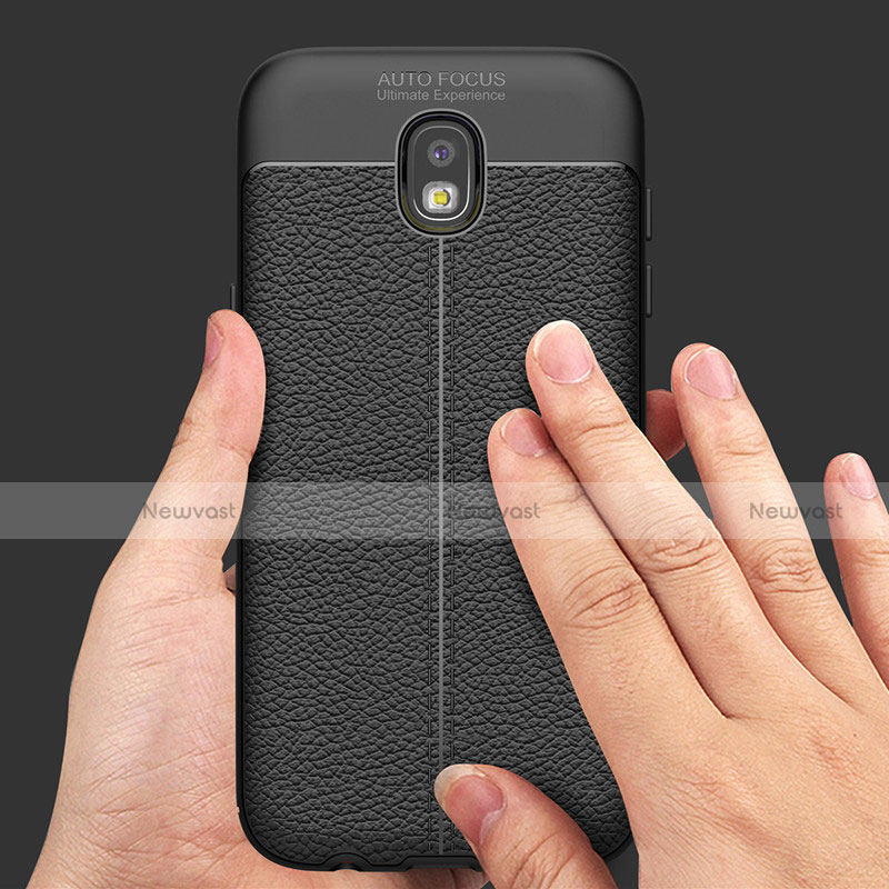 Soft Silicone Gel Leather Snap On Case Q01 for Samsung Galaxy J7 (2017) SM-J730F Black