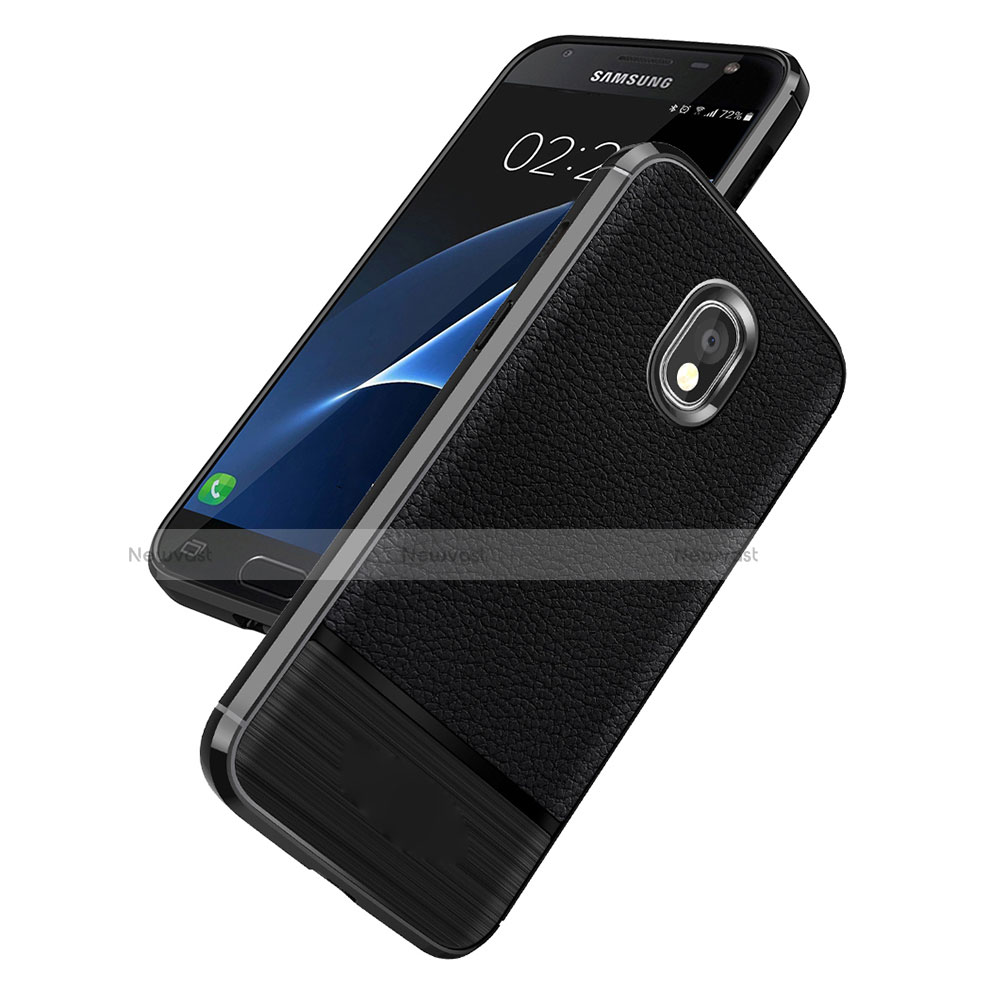 Soft Silicone Gel Leather Snap On Case Q01 for Samsung Galaxy J7 (2018) J737 Black