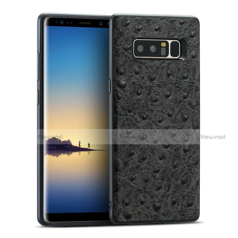 Soft Silicone Gel Leather Snap On Case R02 for Samsung Galaxy Note 8 Black