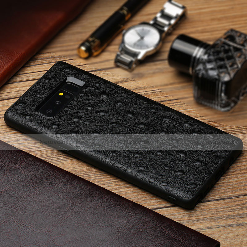 Soft Silicone Gel Leather Snap On Case R02 for Samsung Galaxy Note 8 Black