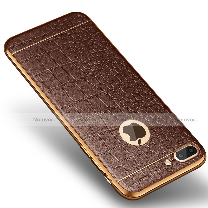 Soft Silicone Gel Leather Snap On Case S01 for Apple iPhone 7 Plus Brown