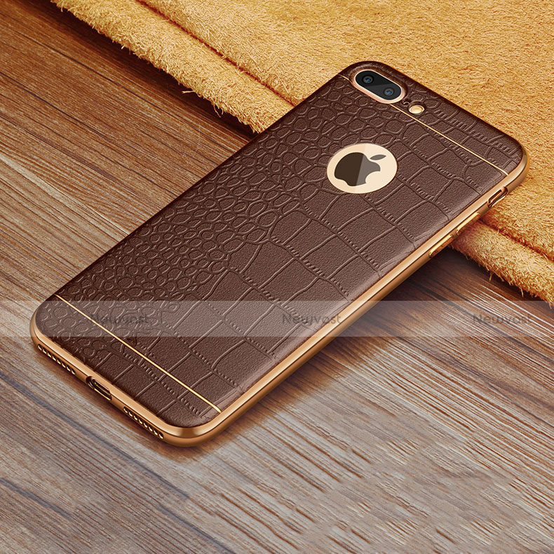 Soft Silicone Gel Leather Snap On Case S01 for Apple iPhone 7 Plus Brown