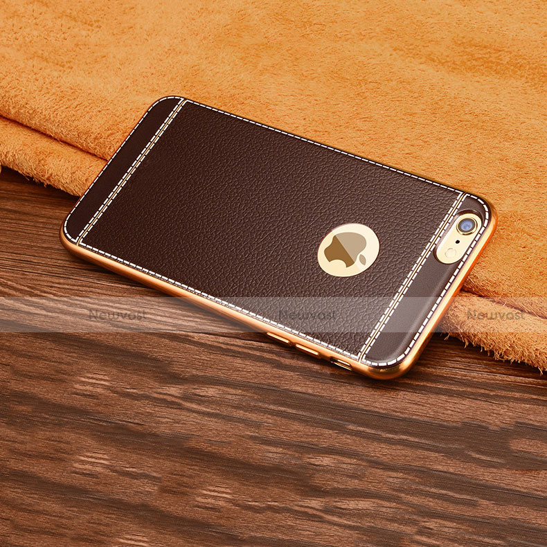 Soft Silicone Gel Leather Snap On Case W01 for Apple iPhone 6S Plus Brown