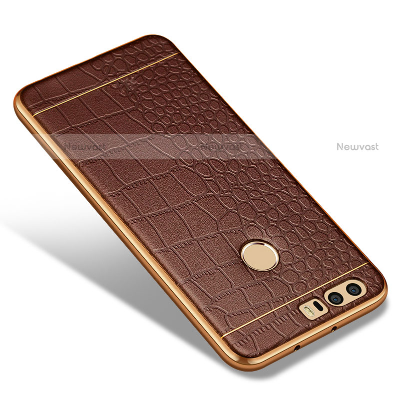 Soft Silicone Gel Leather Snap On Case W01 for Huawei Honor 8 Brown