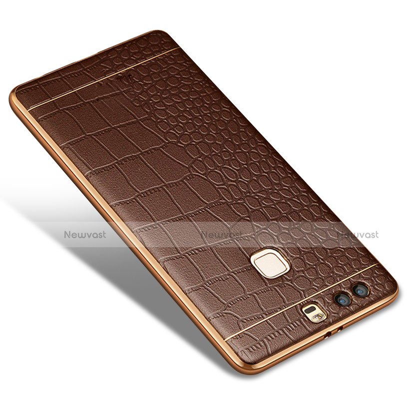 Soft Silicone Gel Leather Snap On Case W01 for Huawei P9 Plus Brown