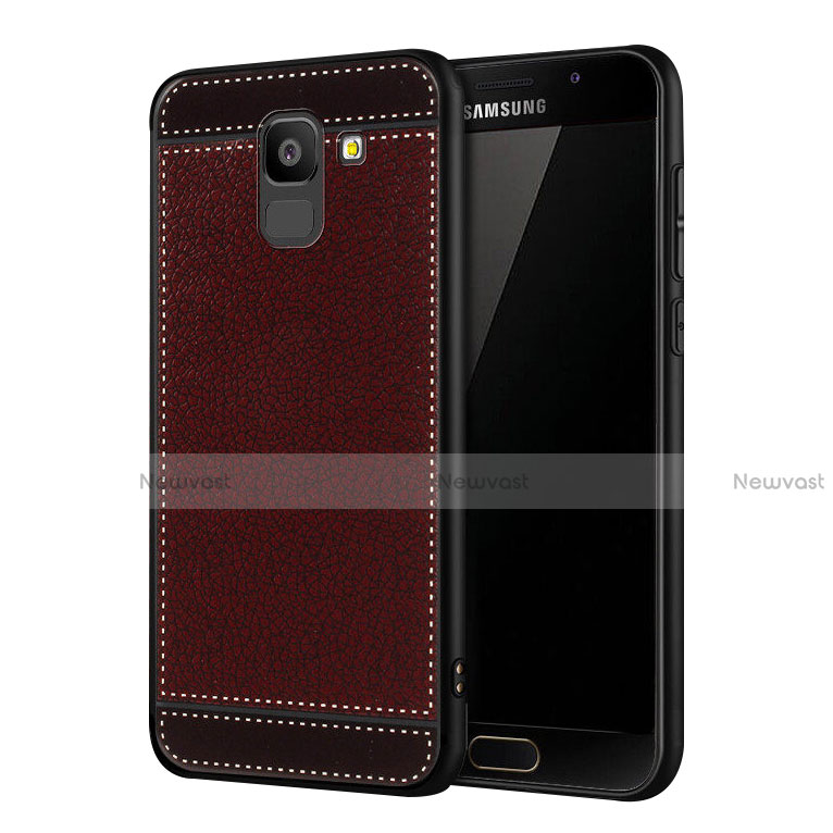 Soft Silicone Gel Leather Snap On Case W01 for Samsung Galaxy On6 (2018) J600F J600G Red