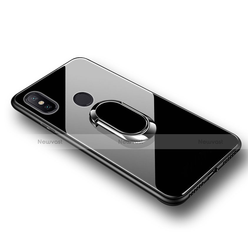 Soft Silicone Gel Mirror Cover with Finger Ring Stand for Xiaomi Mi 6X Black