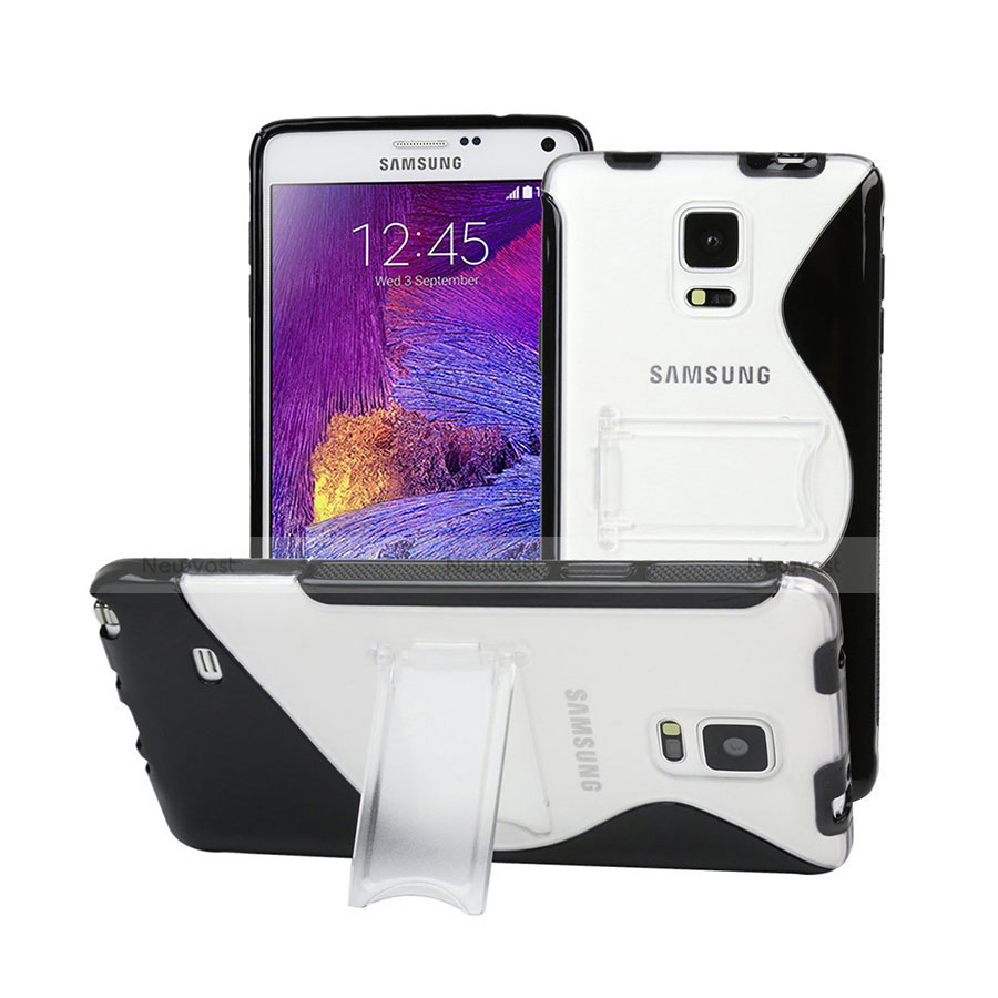 Soft TPU Transparent Stands S-Line Cover for Samsung Galaxy Note 4 Duos N9100 Dual SIM Black