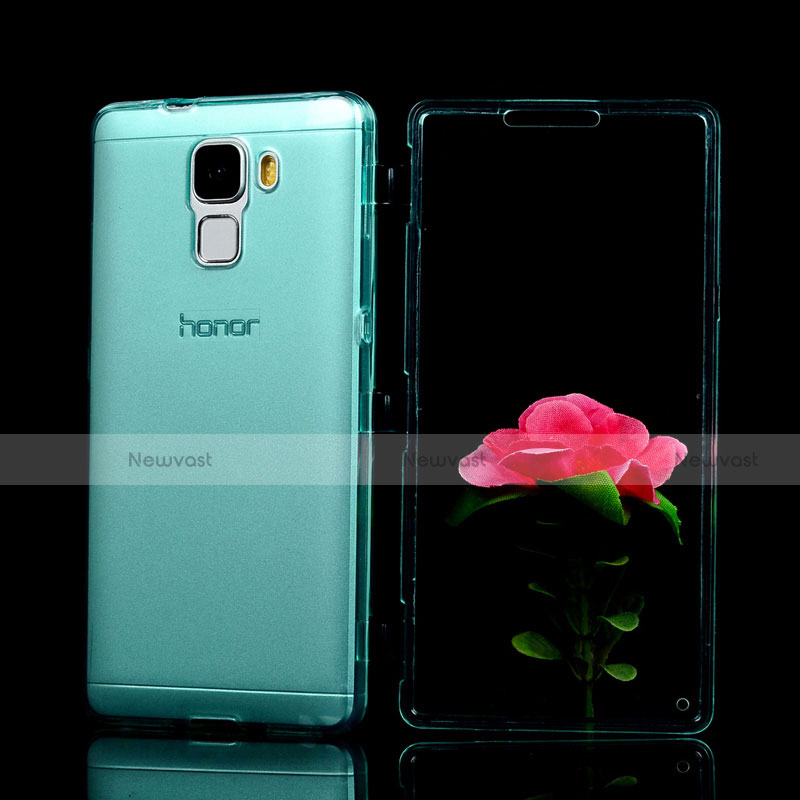 Soft Transparent Flip Cover for Huawei Honor 7 Sky Blue