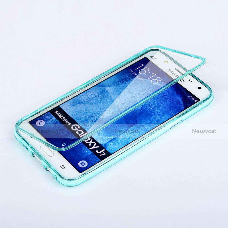 Soft Transparent Flip Cover for Samsung Galaxy J7 SM-J700F J700H Sky Blue