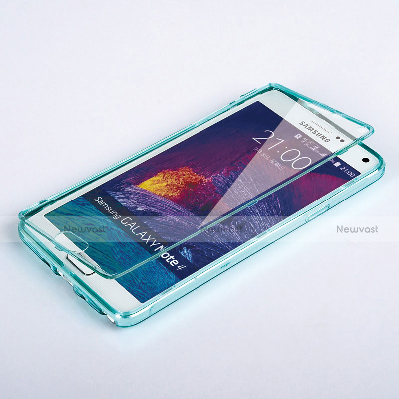 Soft Transparent Flip Cover for Samsung Galaxy Note 4 Duos N9100 Dual SIM Sky Blue