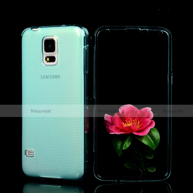 Soft Transparent Flip Cover for Samsung Galaxy S5 G900F G903F Sky Blue