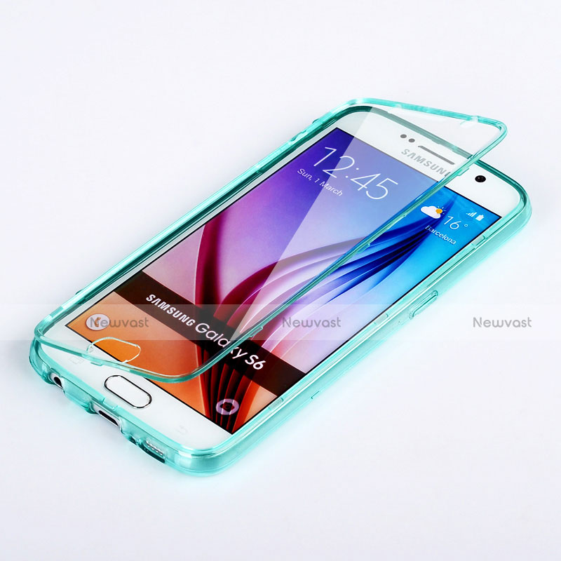 Soft Transparent Flip Cover for Samsung Galaxy S6 Duos SM-G920F G9200 Sky Blue