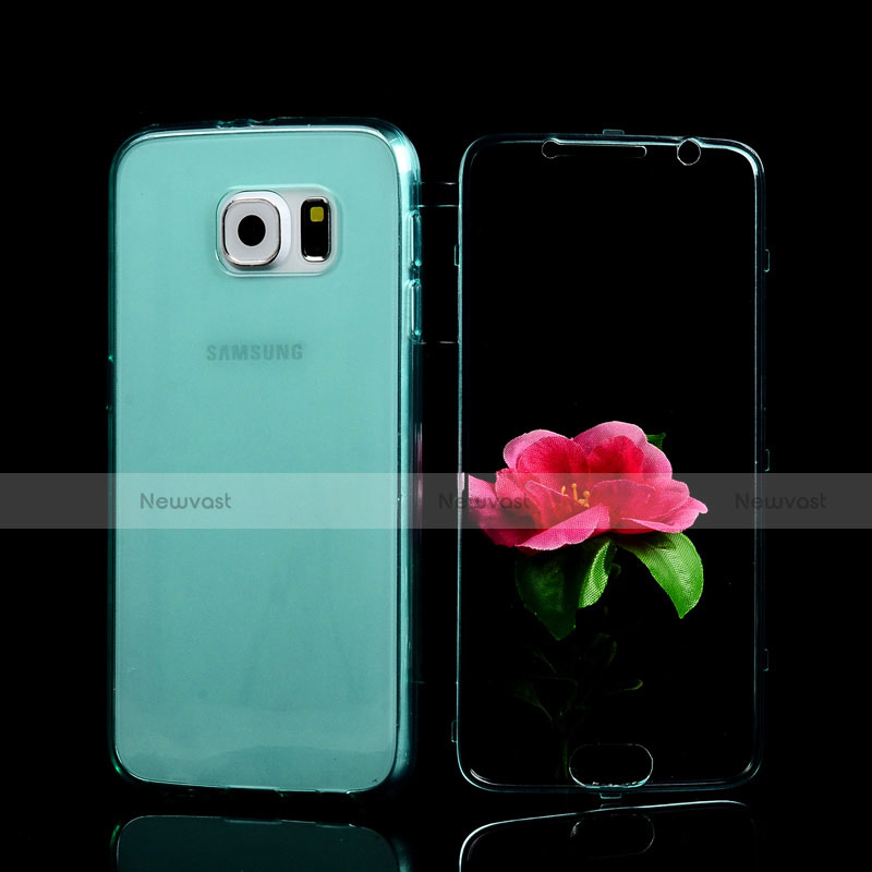 Soft Transparent Flip Cover for Samsung Galaxy S6 Duos SM-G920F G9200 Sky Blue