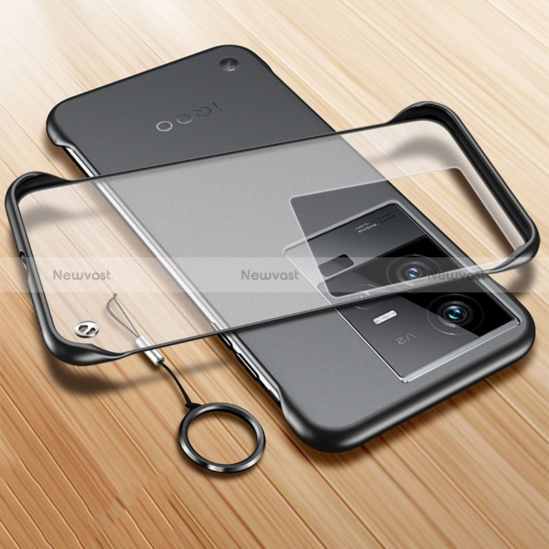 Transparent Crystal Frameless Hard Case Back Cover with Magnetic Finger Ring Stand for Vivo iQOO 11 5G