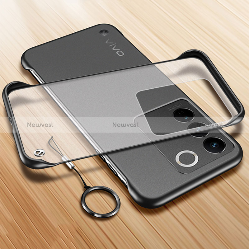Transparent Crystal Frameless Hard Case Back Cover with Magnetic Finger Ring Stand for Vivo V27 5G