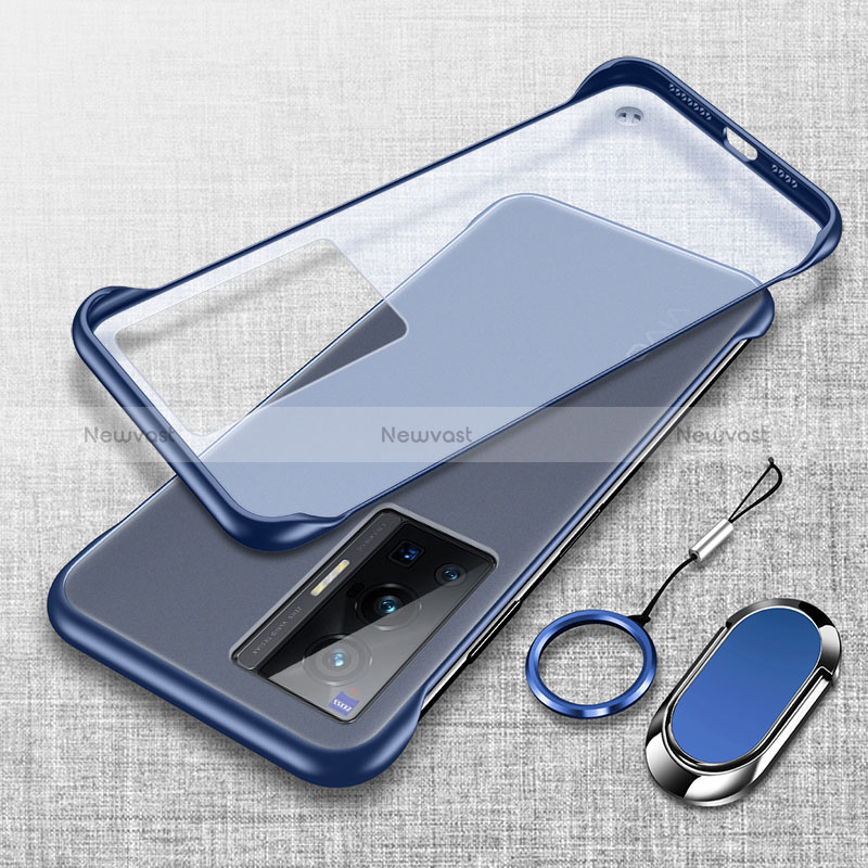 Transparent Crystal Frameless Hard Case Back Cover with Magnetic Finger Ring Stand for Vivo X70 Pro 5G
