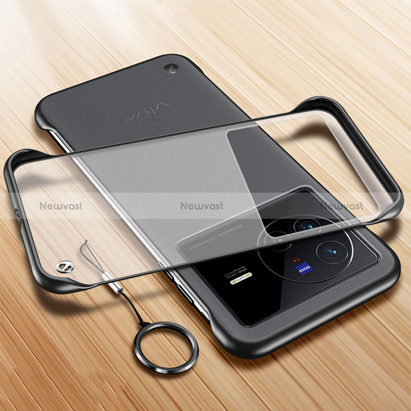 Transparent Crystal Frameless Hard Case Back Cover with Magnetic Finger Ring Stand for Vivo X80 5G