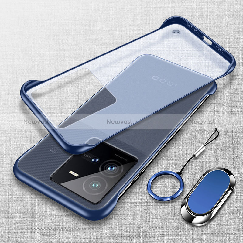 Transparent Crystal Frameless Hard Case Back Cover with Magnetic Finger Ring Stand for Vivo X80 Lite 5G