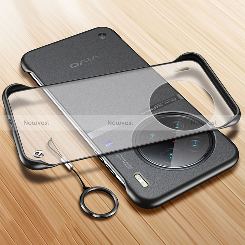 Transparent Crystal Frameless Hard Case Back Cover with Magnetic Finger Ring Stand for Vivo X90 5G