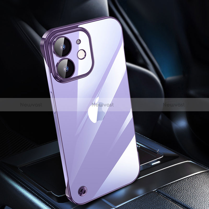 Transparent Crystal Hard Case Back Cover QC1 for Apple iPhone 12 Purple
