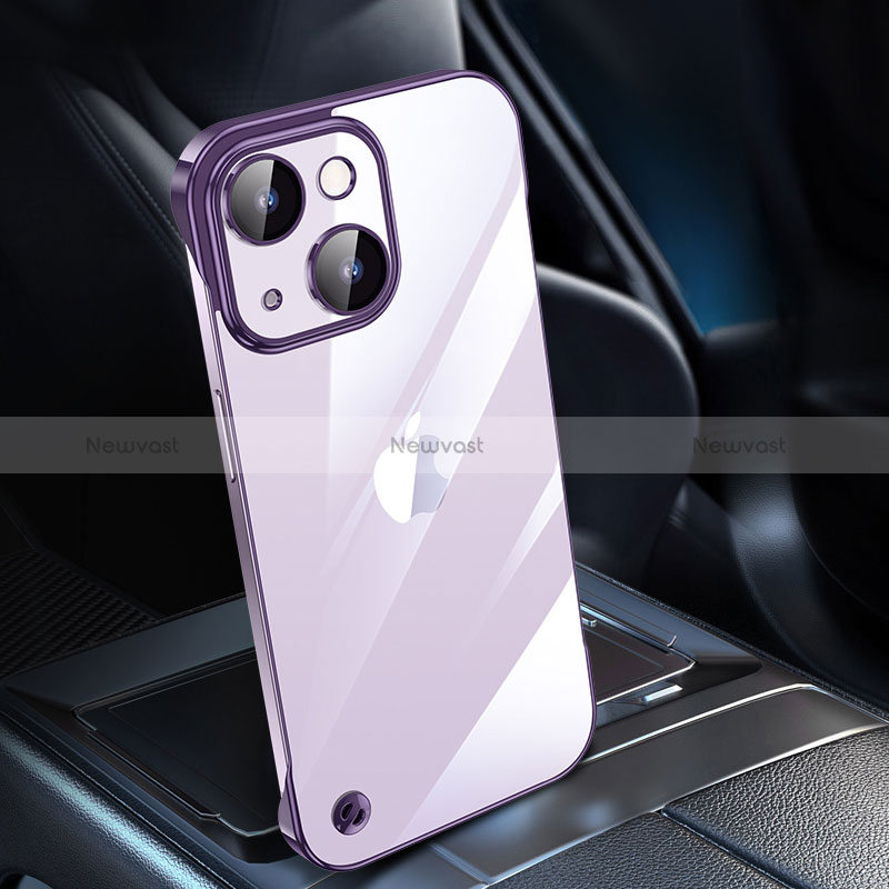 Transparent Crystal Hard Case Back Cover QC1 for Apple iPhone 14 Purple