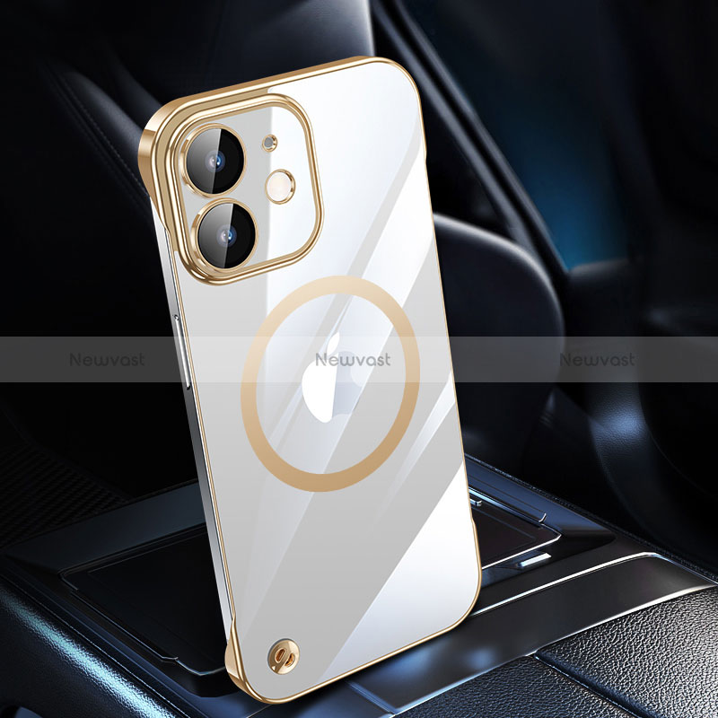 Transparent Crystal Hard Case Back Cover with Mag-Safe Magnetic QC1 for Apple iPhone 12 Mini Gold